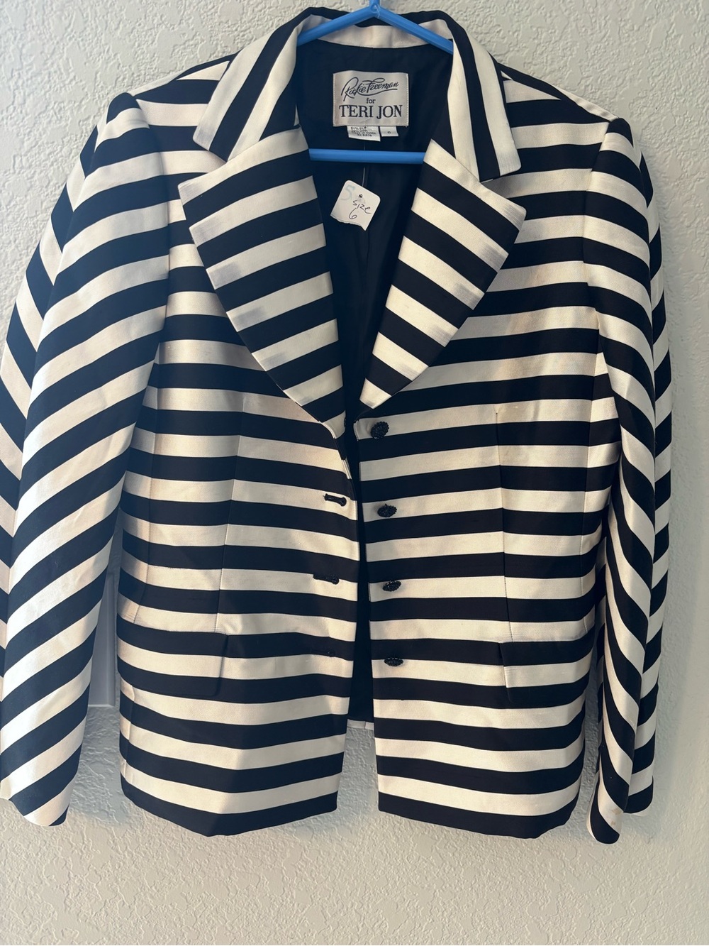 Teri Jon Black and White Horizontal Stripe Blazer